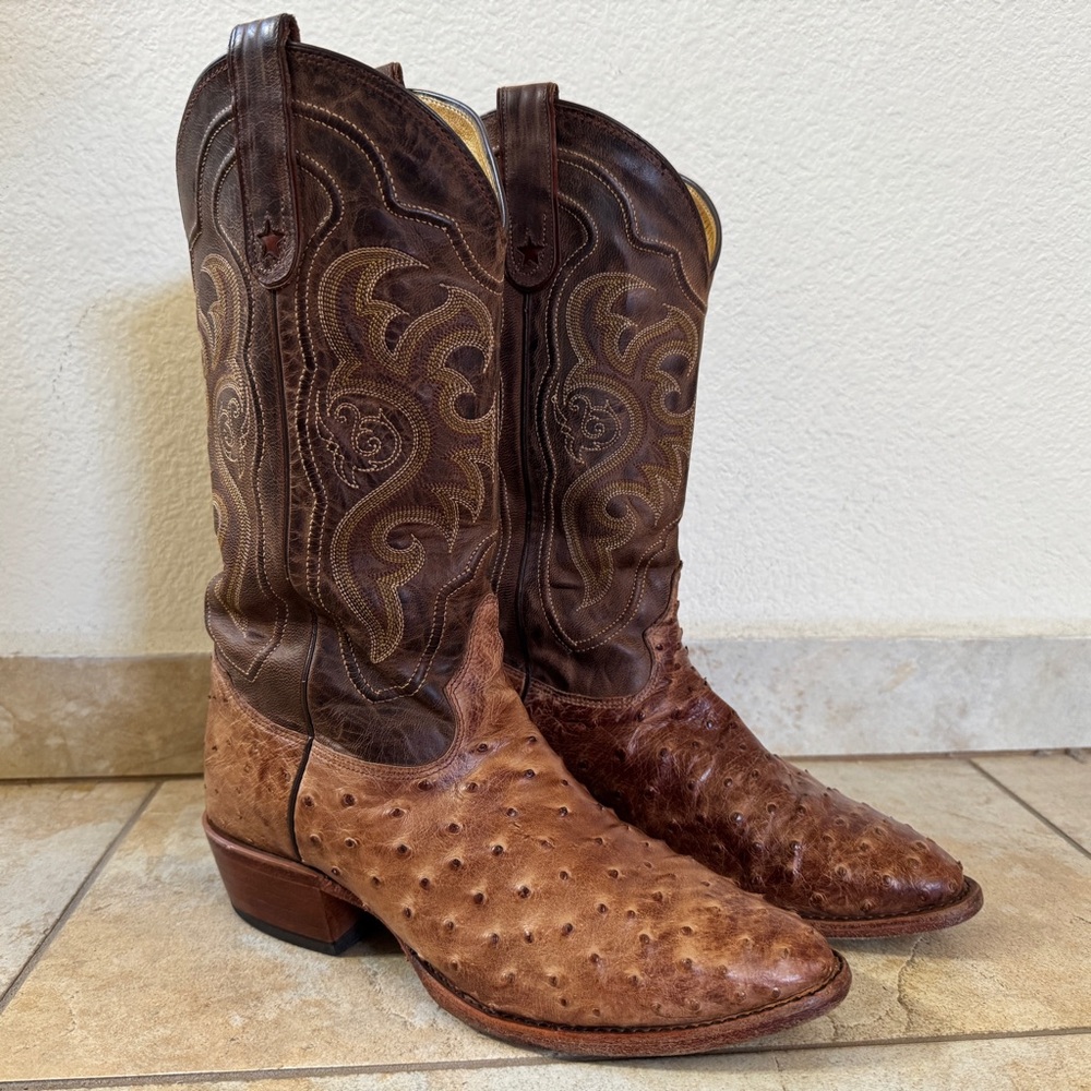 Men's Brown Western Boots Ostrich Tony Lama 9.5